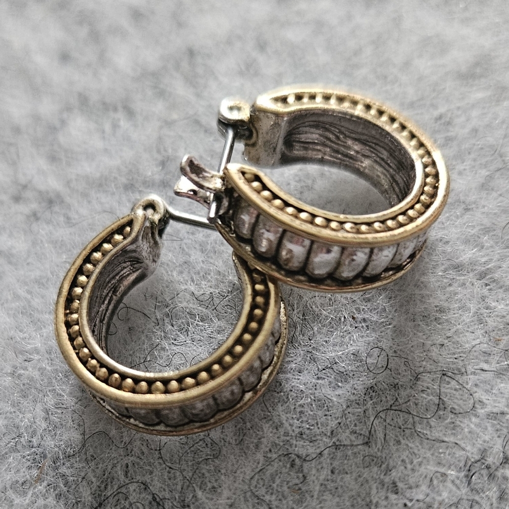 Vintage Gold & Silver Tone Textured Hoop‎ Earrings